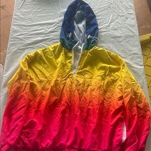 Forever 21 Blue, Yellow, and Red Gradient Raincoat